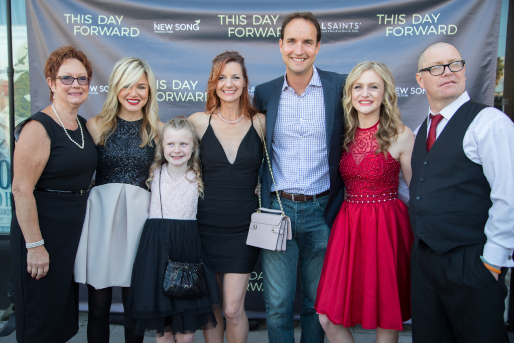 The Jensens joined Brian Ide ’96 (center) for the Hollywood premiere of "This Day Forward."