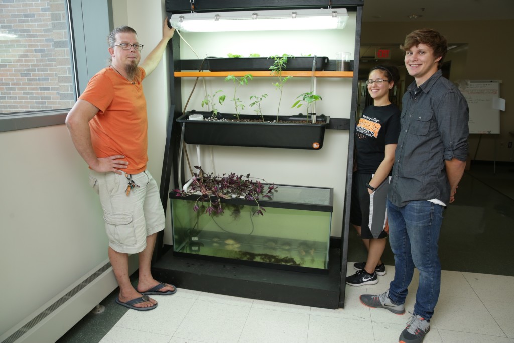 Professor Mike Bechtel, Angelina Carrasquillo ’15, and Zach Pogorzelski ’19 will showcase a smaller version of this aquaponics system at the Iowa State Fair on Aug. 19.