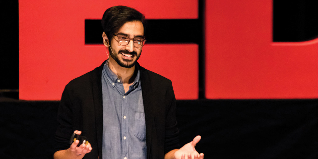 Shazeb Jadoon speaks at TEDxWartburgCollege in 2018.