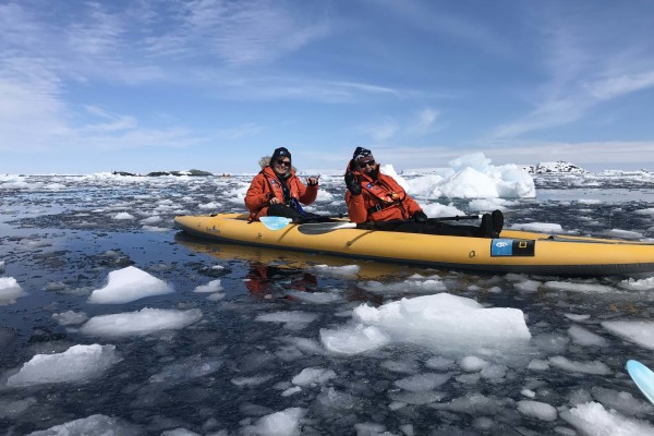 Stacey Snyder kayaks on the Southern Ocean.