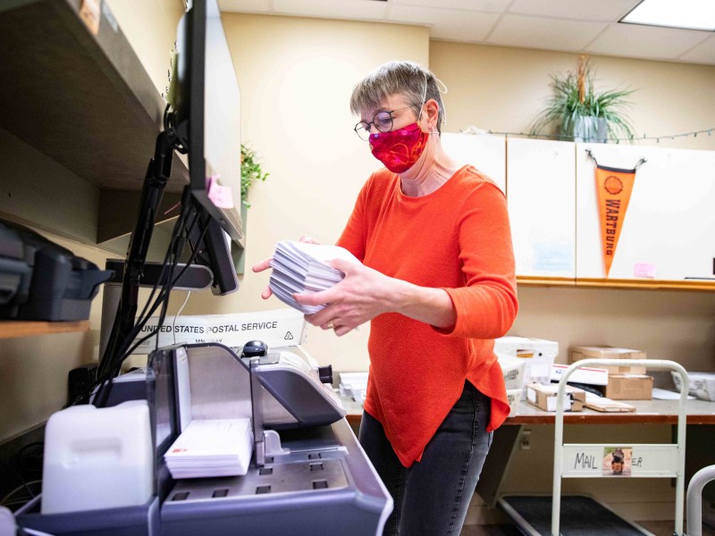 Kory Figura Kory Figura processes mail in the Wartburg Mail Center.
