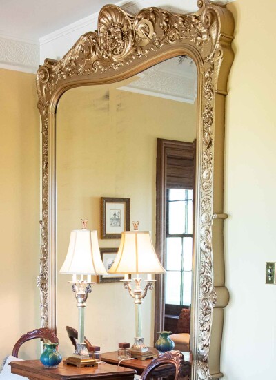This ornate golden mirror was taken from Wartburg Hall, the former women's residence hall on campus.