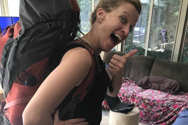 Rebecca Neiduski prepares for a backpacking trip.
