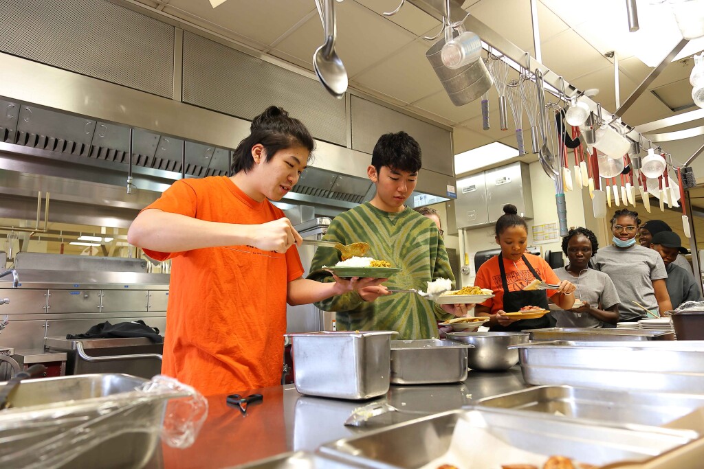 International students and Dining Services employees taste test the meals that will be served during Culture Week.