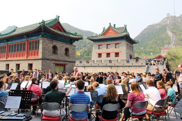 The Wartburg Wind Ensemble plays on the Great Wall of China during its 2013 international tour.