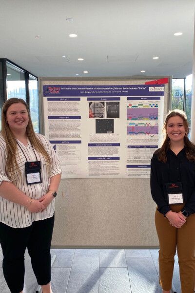 Rainy Kock and Halle Van Roekel Rainy Kock (left) and Halle Van Roekel presented their research about "Burgy" at the 82nd annual American Society for Microbiology North Central Branch meeting.