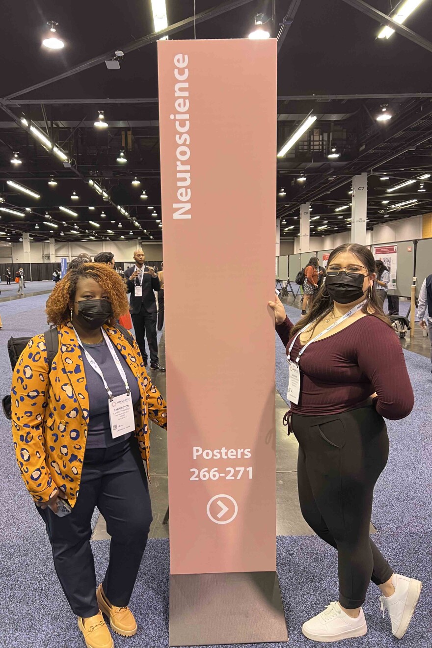 Carrington Bush and Joseline Robles Rosales recently presented their research at the Annual Biomedical Research Conference for Minoritized Scientists in Anaheim, Calif.