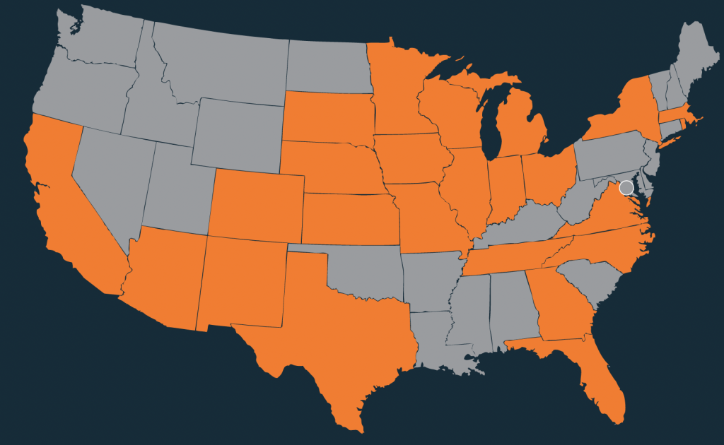 Class of 2024 Graduate Destinations Map - 24 States Highlighted