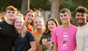 Students gathered on campus mall