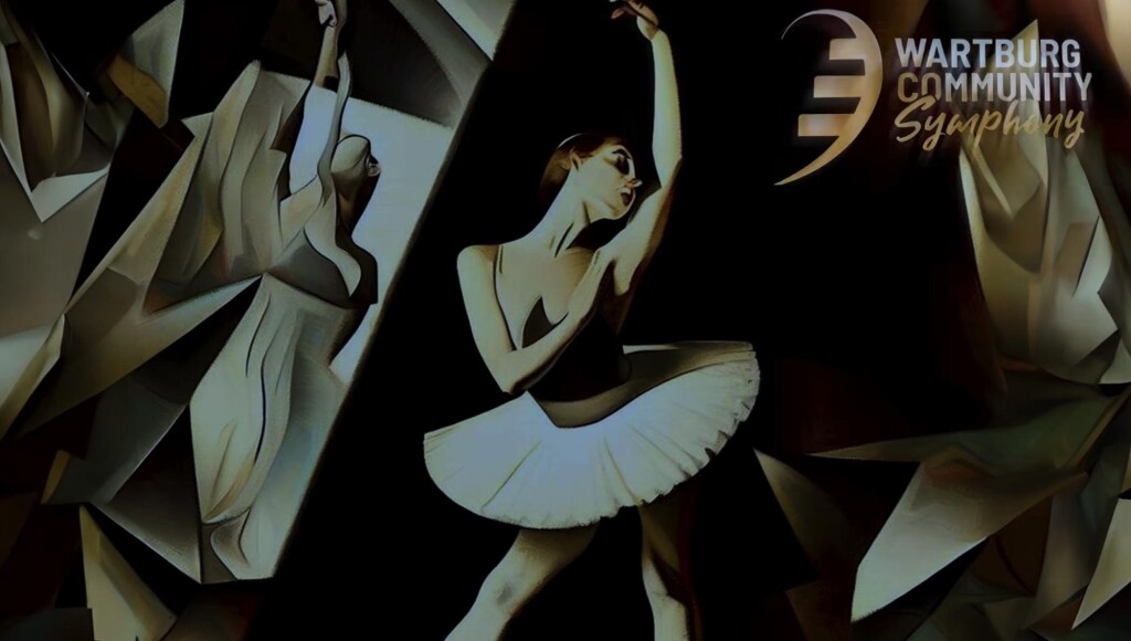 AI imagery created by Jim Infelt for the Wartburg Community Symphony depicting abstract ballerinas