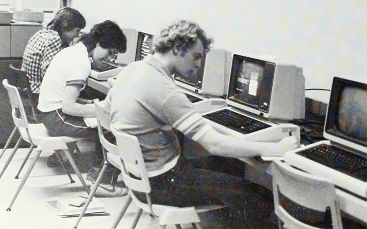 Students work in a computer lab in this photo from the 1983 Fortress.