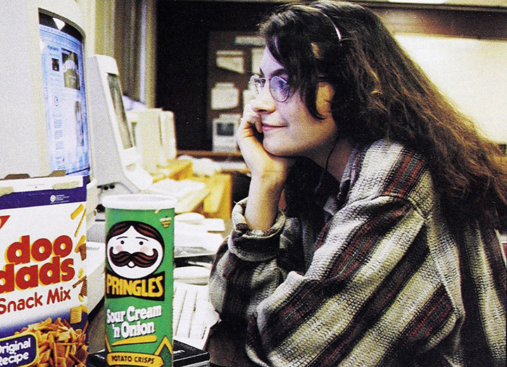 A student gazes at a CRT monitor in this photo from the 1996 Fortress.