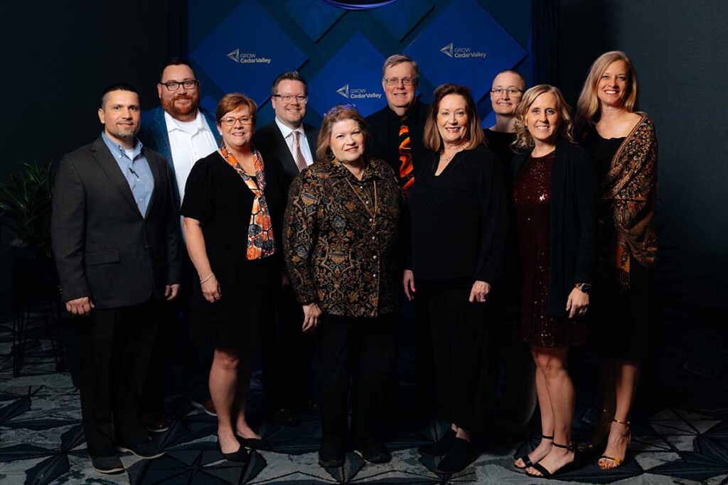 Wartburg College representatives at the Grow Cedar Valley annual awards where the college received the John Deere Economic Impact Award.