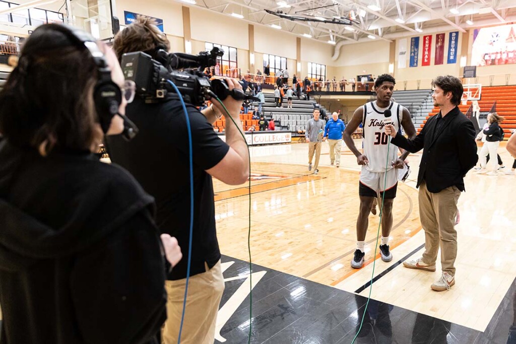Jax Caddell interviews Marshun Williams following a Wartburg/Luther basketball game.