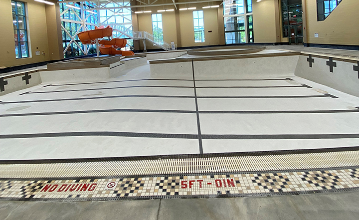 The pool in The W's Schuldt Natatorium, drained and cleaned.